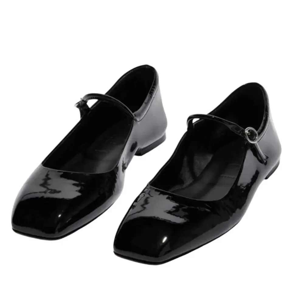 Aeyde Uma Mary Jane Black Patent Leather Flats EU 39 US 8 Made in Italy